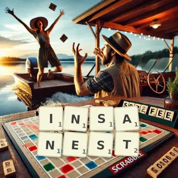 Creative illustration for a Scrabble game with the word INSANEST spelled out in tiles on the board.