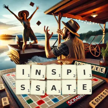 Creative illustration for a Scrabble game with the word INSPISSATE spelled out in tiles on the board.
