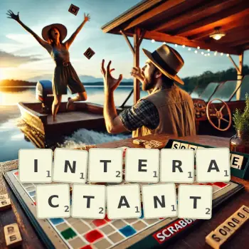 Creative illustration for a Scrabble game with the word INTERACTANT spelled out in tiles on the board.
