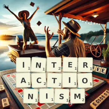 Creative illustration for a Scrabble game with the word INTERACTIONISM spelled out in tiles on the board.