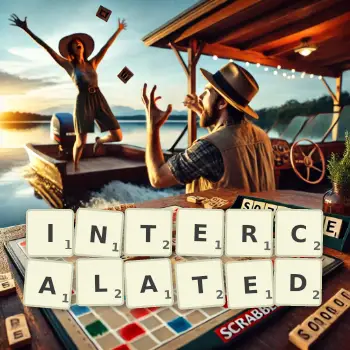Creative illustration for a Scrabble game with the word INTERCALATED spelled out in tiles on the board.