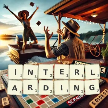 Creative illustration for a Scrabble game with the word INTERLARDING spelled out in tiles on the board.