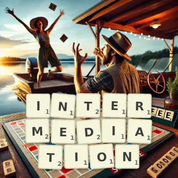 Creative illustration for a Scrabble game with the word INTERMEDIATION spelled out in tiles on the board.