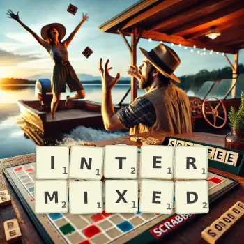 Creative illustration for a Scrabble game with the word INTERMIXED spelled out in tiles on the board.