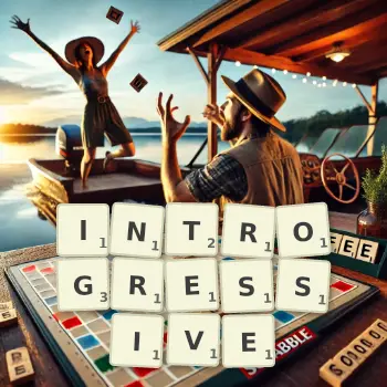Creative illustration for a Scrabble game with the word INTROGRESSIVE spelled out in tiles on the board.