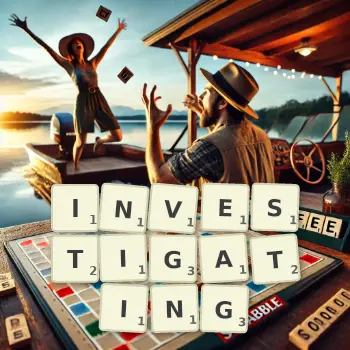 Creative illustration for a Scrabble game with the word INVESTIGATING spelled out in tiles on the board.