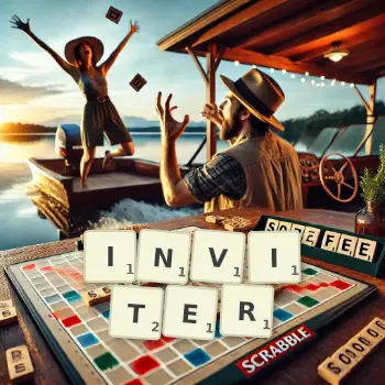 Creative illustration for a Scrabble game with the word INVITER spelled out in tiles on the board.