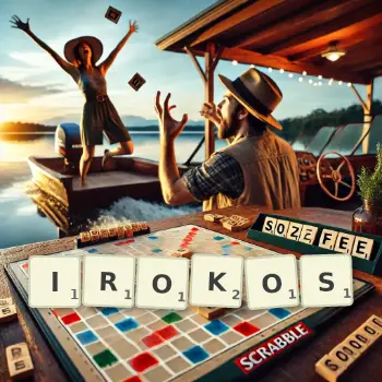 Creative illustration for a Scrabble game with the word IROKOS spelled out in tiles on the board.