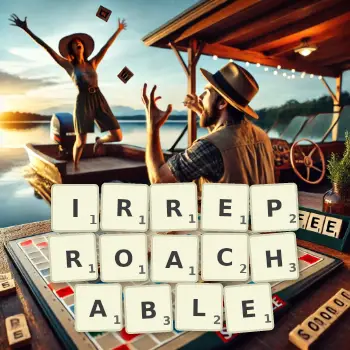 Creative illustration for a Scrabble game with the word IRREPROACHABLE spelled out in tiles on the board.