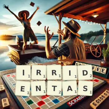 Creative illustration for a Scrabble game with the word IRRIDENTAS spelled out in tiles on the board.