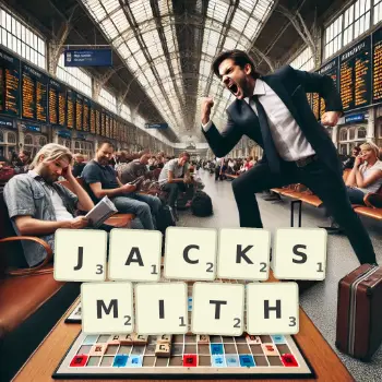 Creative illustration for a Scrabble game with the word JACKSMITH spelled out in tiles on the board.