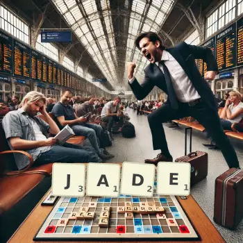 Creative illustration for a Scrabble game with the word JADE spelled out in tiles on the board.