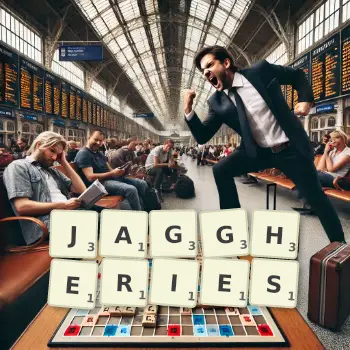 Creative illustration for a Scrabble game with the word JAGGHERIES spelled out in tiles on the board.