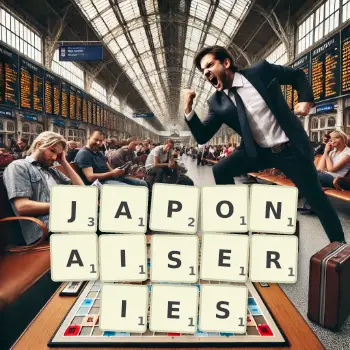 Creative illustration for a Scrabble game with the word JAPONAISERIES spelled out in tiles on the board.