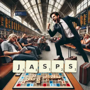 Creative illustration for a Scrabble game with the word JASPS spelled out in tiles on the board.