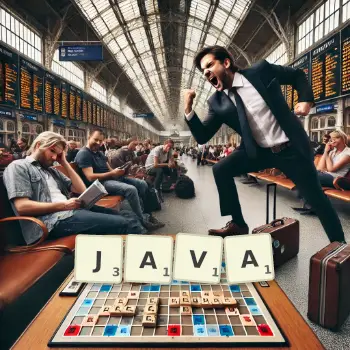 Creative illustration for a Scrabble game with the word JAVA spelled out in tiles on the board.
