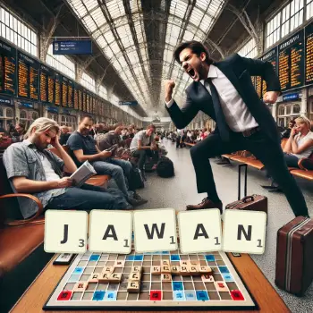 Creative illustration for a Scrabble game with the word JAWAN spelled out in tiles on the board.
