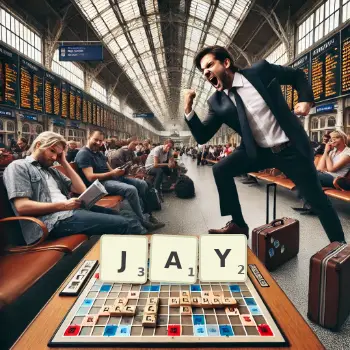 Creative illustration for a Scrabble game with the word JAY spelled out in tiles on the board.