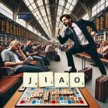 Creative illustration for a Scrabble game with the word JIAO spelled out in tiles on the board.