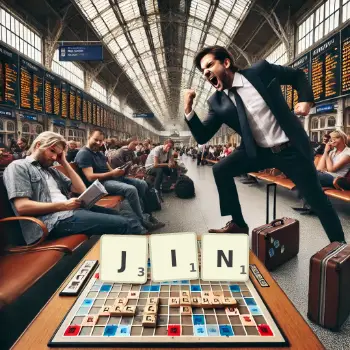 Creative illustration for a Scrabble game with the word JIN spelled out in tiles on the board.
