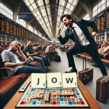 Creative illustration for a Scrabble game with the word JOW spelled out in tiles on the board.