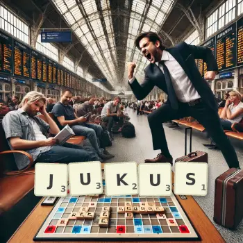 Creative illustration for a Scrabble game with the word JUKUS spelled out in tiles on the board.