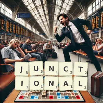 Creative illustration for a Scrabble game with the word JUNCTIONAL spelled out in tiles on the board.