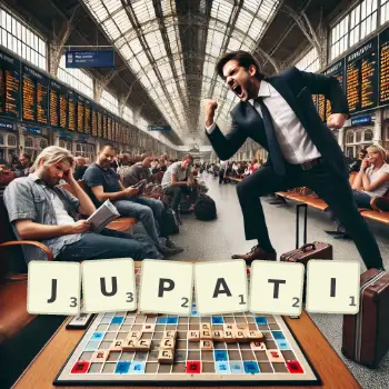 Creative illustration for a Scrabble game with the word JUPATI spelled out in tiles on the board.