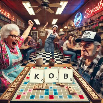 Creative illustration for a Scrabble game with the word KOB spelled out in tiles on the board.