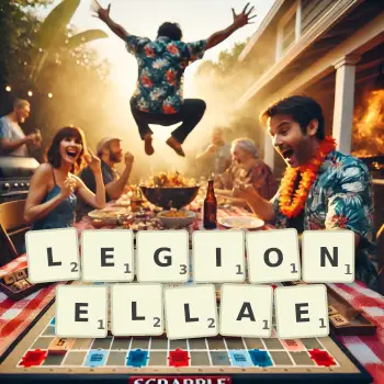 Creative illustration for a Scrabble game with the word LEGIONELLAE spelled out in tiles on the board.
