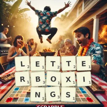 Creative illustration for a Scrabble game with the word LETTERBOXINGS spelled out in tiles on the board.