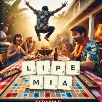 Creative illustration for a Scrabble game with the word LIPEMIA spelled out in tiles on the board.