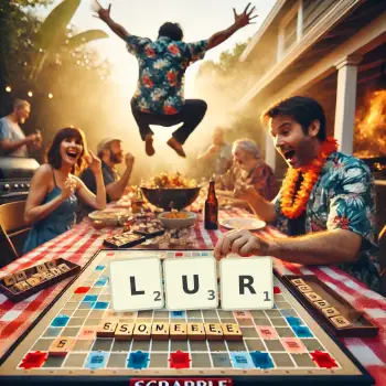 Creative illustration for a Scrabble game with the word LUR spelled out in tiles on the board.