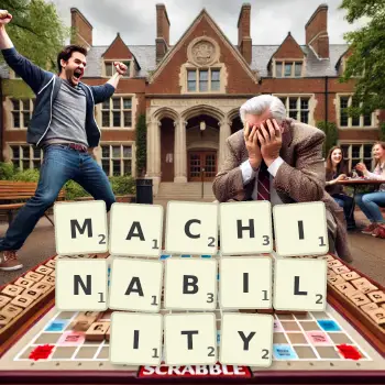 Creative illustration for a Scrabble game with the word MACHINABILITY spelled out in tiles on the board.