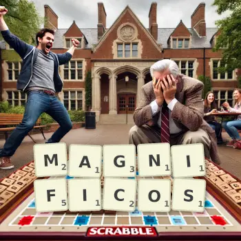 Creative illustration for a Scrabble game with the word MAGNIFICOS spelled out in tiles on the board.