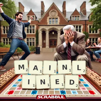 Creative illustration for a Scrabble game with the word MAINLINED spelled out in tiles on the board.