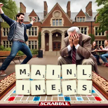 Creative illustration for a Scrabble game with the word MAINLINERS spelled out in tiles on the board.