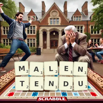 Creative illustration for a Scrabble game with the word MALENTENDU spelled out in tiles on the board.
