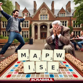 Creative illustration for a Scrabble game with the word MAPWISE spelled out in tiles on the board.