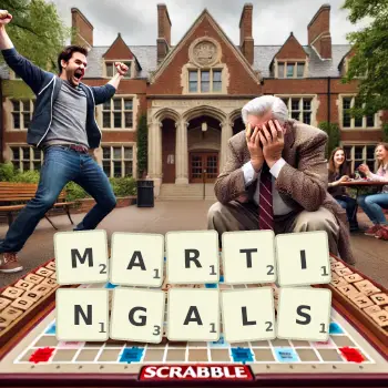 Creative illustration for a Scrabble game with the word MARTINGALS spelled out in tiles on the board.