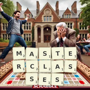 Creative illustration for a Scrabble game with the word MASTERCLASSES spelled out in tiles on the board.