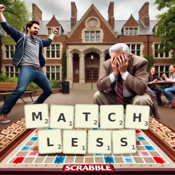 Creative illustration for a Scrabble game with the word MATCHLESS spelled out in tiles on the board.