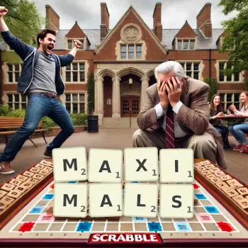 Creative illustration for a Scrabble game with the word MAXIMALS spelled out in tiles on the board.