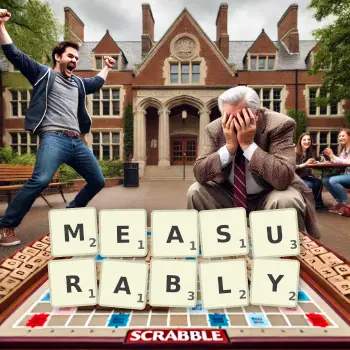 Creative illustration for a Scrabble game with the word MEASURABLY spelled out in tiles on the board.
