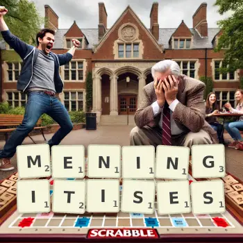Creative illustration for a Scrabble game with the word MENINGITISES spelled out in tiles on the board.