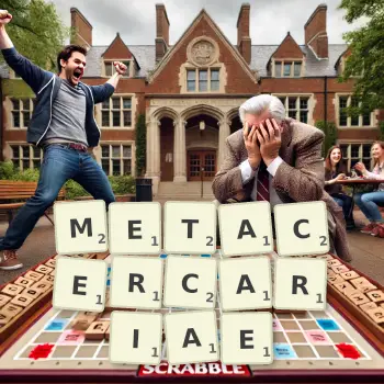 Creative illustration for a Scrabble game with the word METACERCARIAE spelled out in tiles on the board.