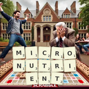 Creative illustration for a Scrabble game with the word MICRONUTRIENT spelled out in tiles on the board.