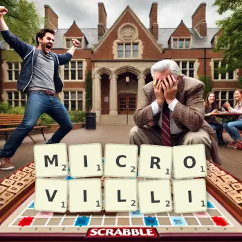 Creative illustration for a Scrabble game with the word MICROVILLI spelled out in tiles on the board.