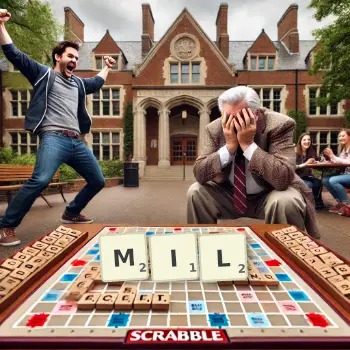 Creative illustration for a Scrabble game with the word MIL spelled out in tiles on the board.