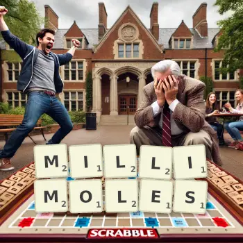 Creative illustration for a Scrabble game with the word MILLIMOLES spelled out in tiles on the board.